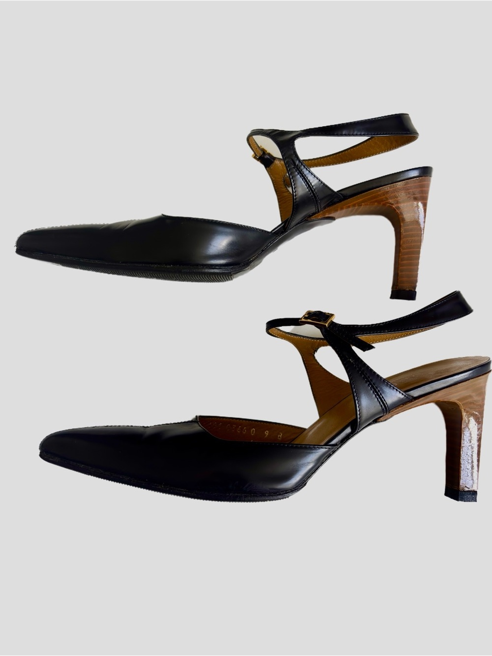 Gucci Vintage Black Leather Pointed Toe Slingback Pumps Heels Size 9B - Picture 6 of 16